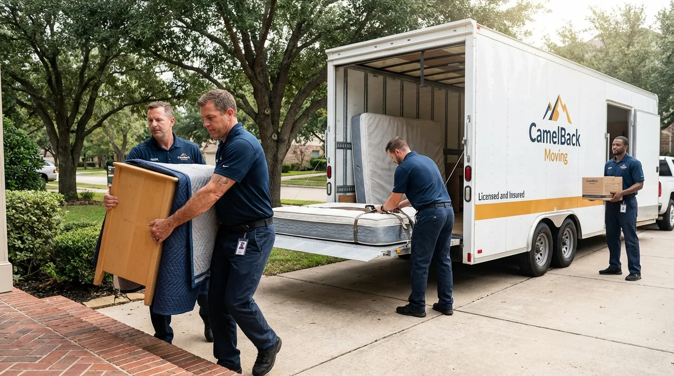 Crew loading residential truck for cross-state move from Boynton Beach, FL